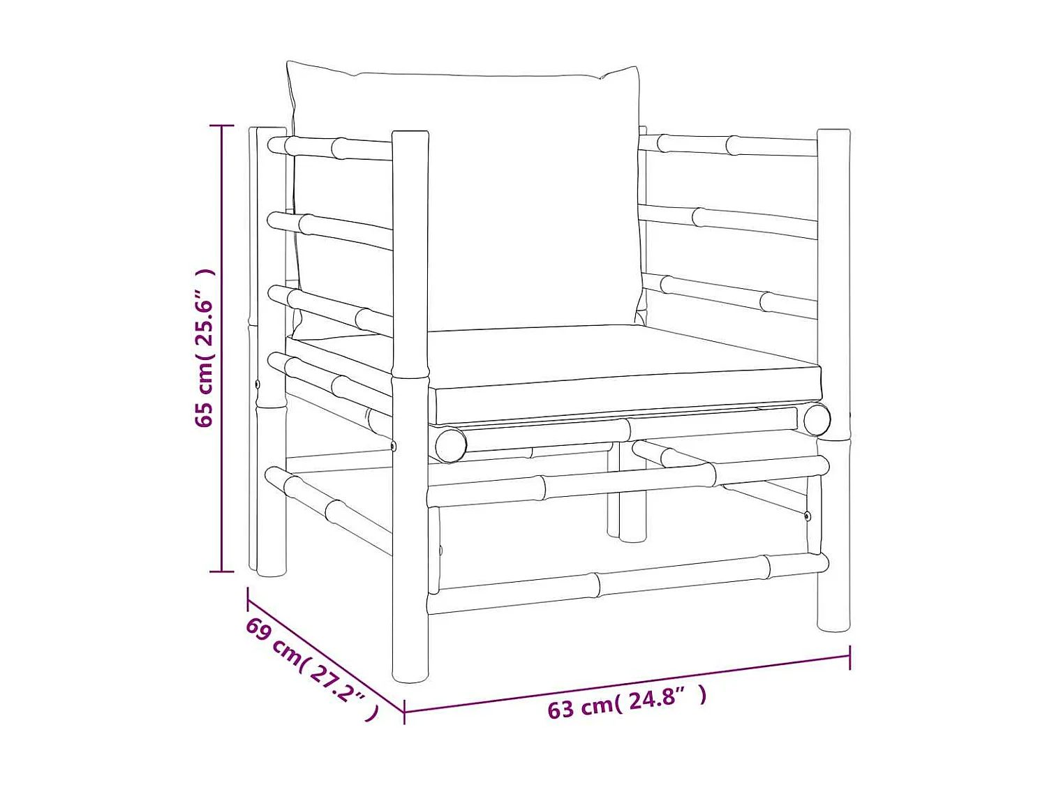 Canapé de jardin avec coussins gris clair bambou