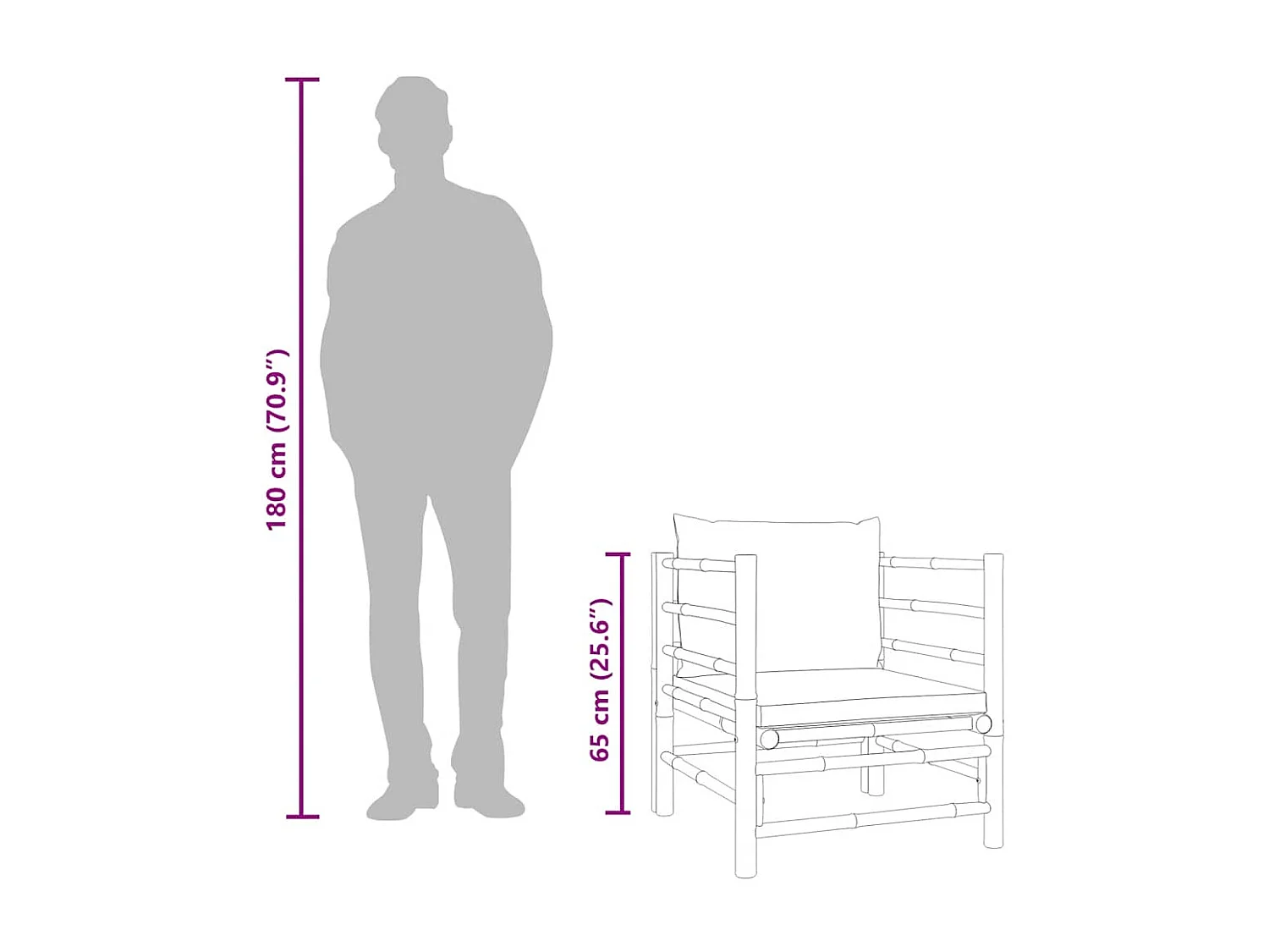 Canapé de jardin avec coussins gris clair bambou