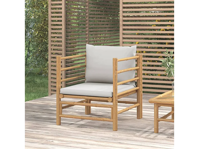 Canapé de jardin avec coussins gris clair bambou