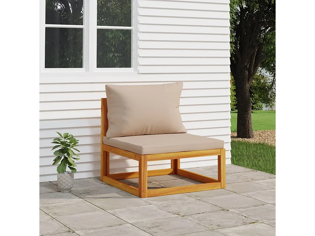 Sofá centro jardim acácia maciça c/almofadões cinza-acastanhado