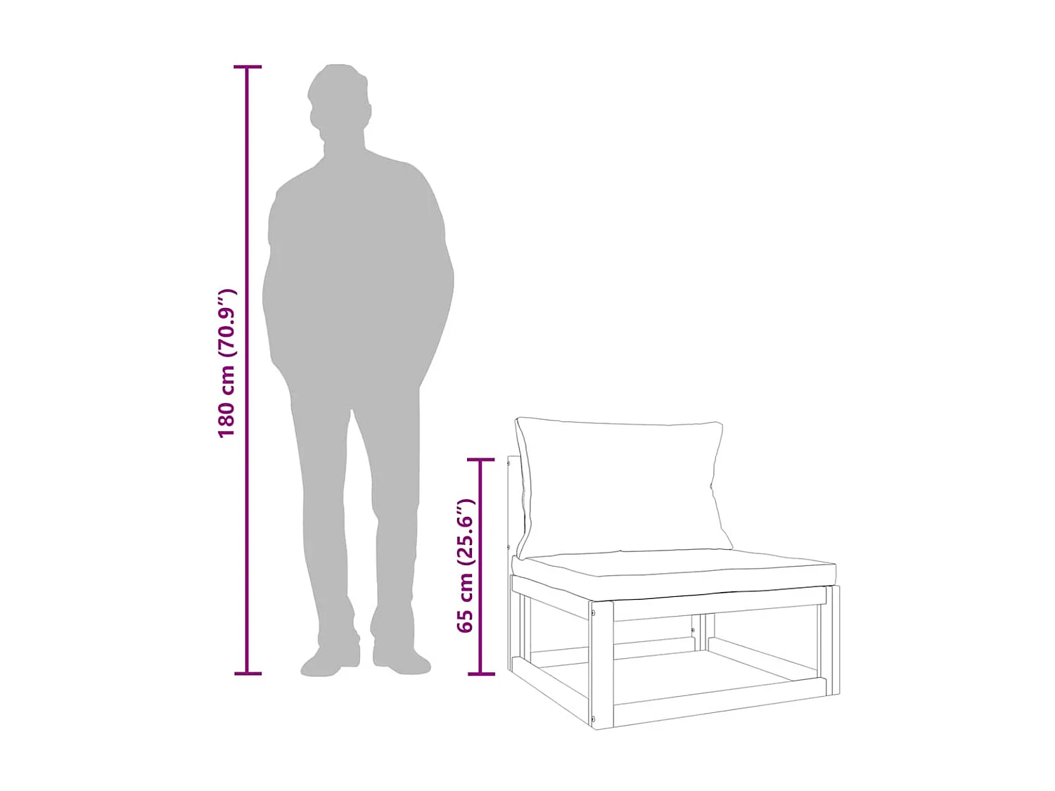 Sofá centro jardim acácia maciça c/almofadões cinza-acastanhado