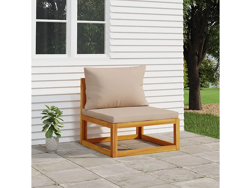 Canapé central de jardin et coussins taupe bois massif d'acacia