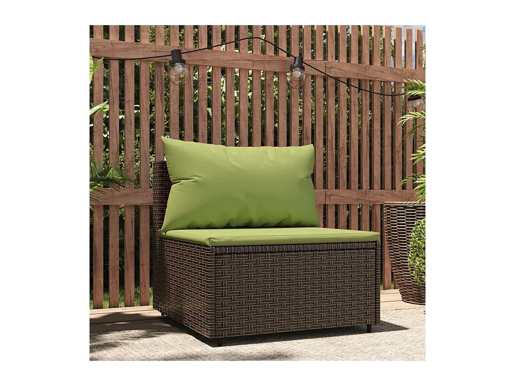 Tuinmiddenbank met kussens poly rattan bruin