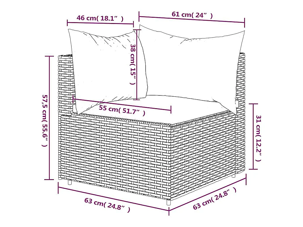 Canapé d'angle de jardin avec coussins gris résine tressée