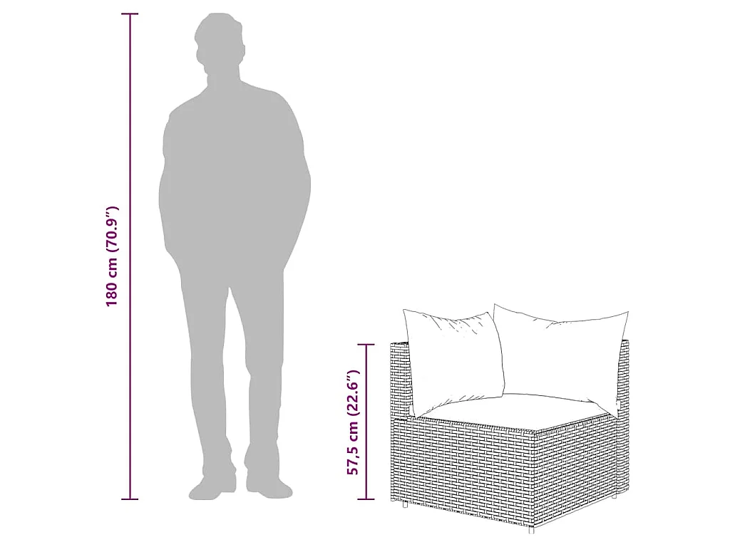 Canapé d'angle de jardin avec coussins gris résine tressée