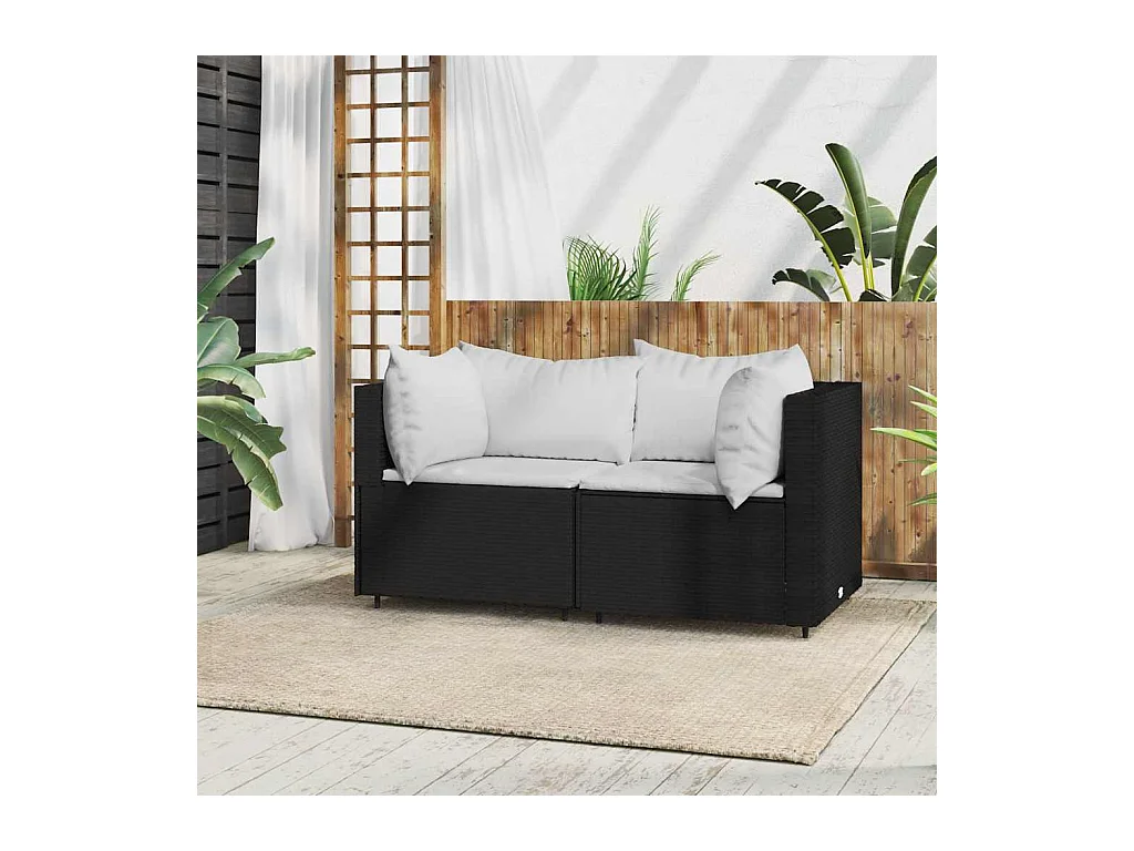 Garten-Ecksofas mit Kissen 2 Stk. Schwarz Poly Rattan
