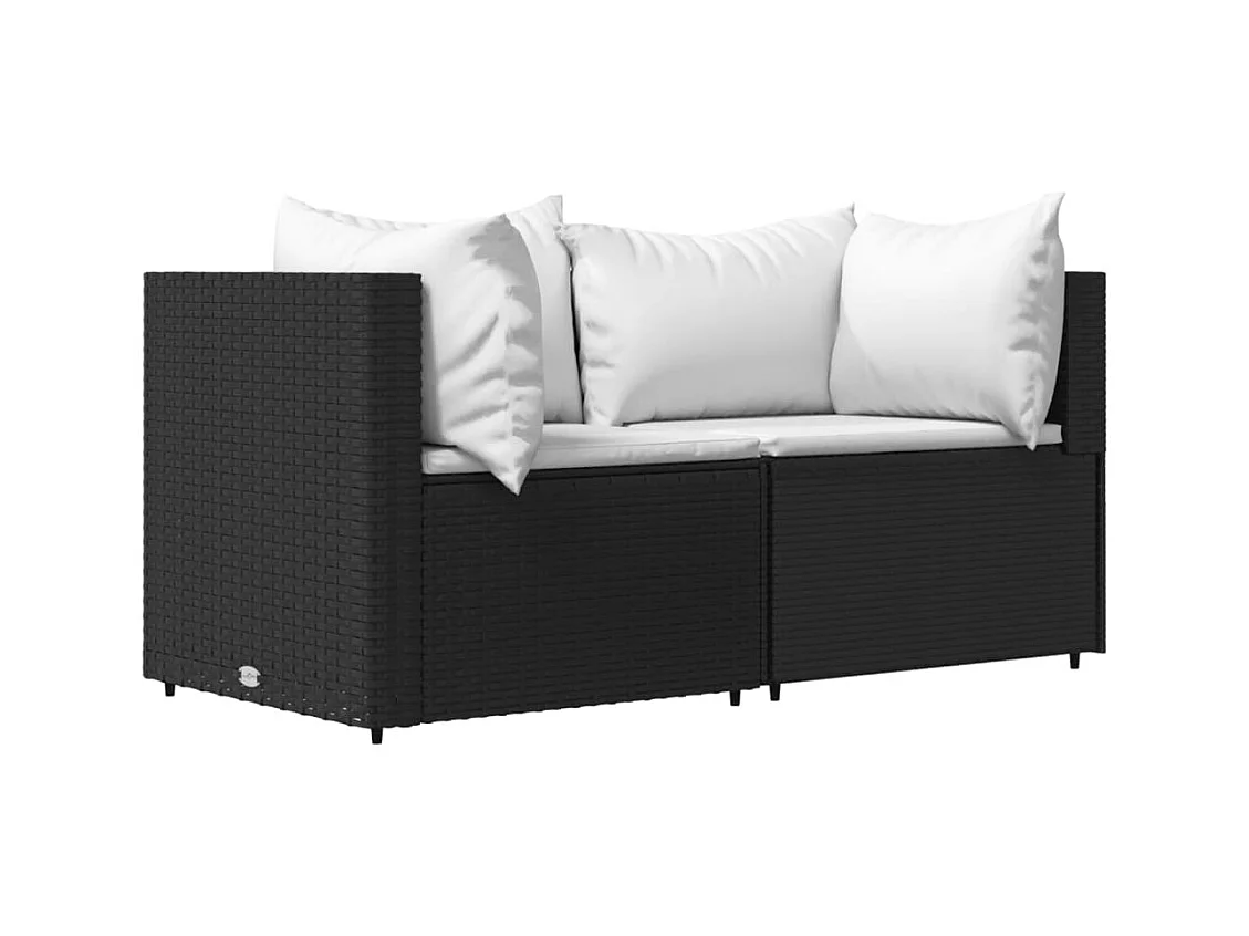 Canapés d'angle de jardin et coussins 2pcs Noir Résine tressée