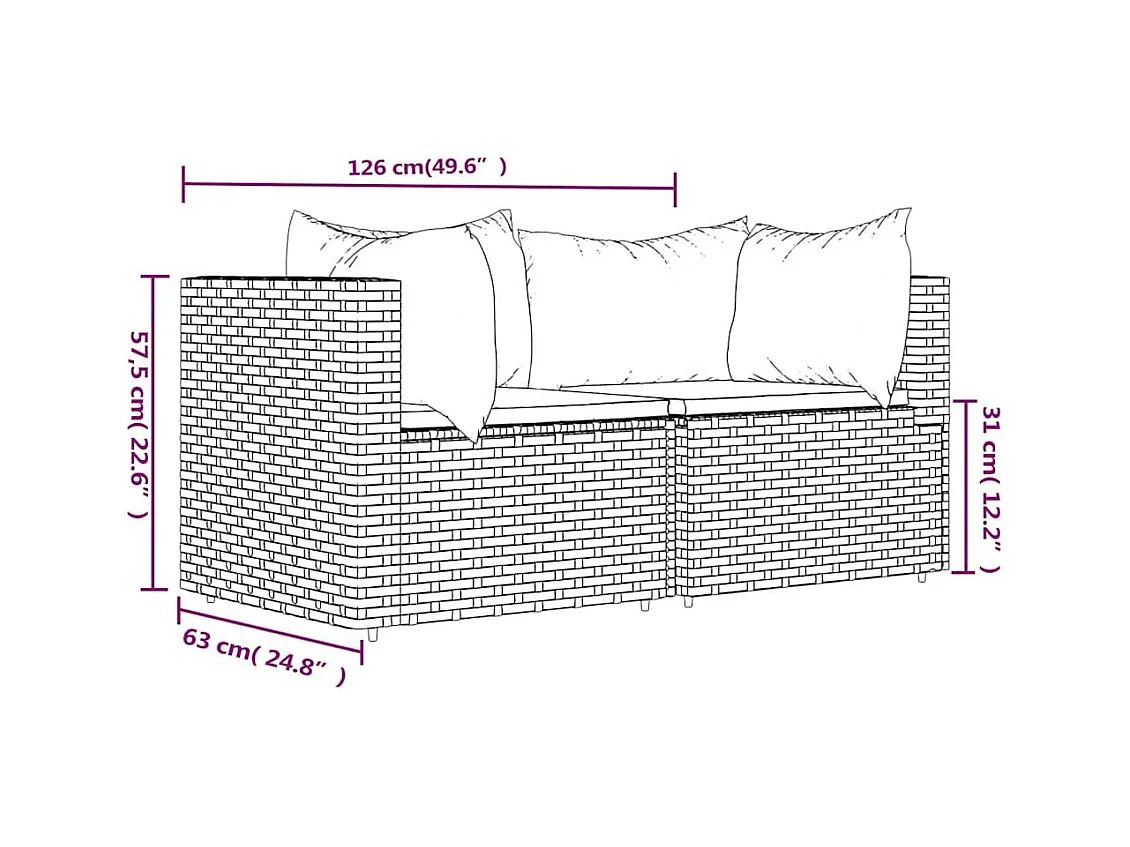 Canapés d'angle de jardin et coussins 2pcs Noir Résine tressée