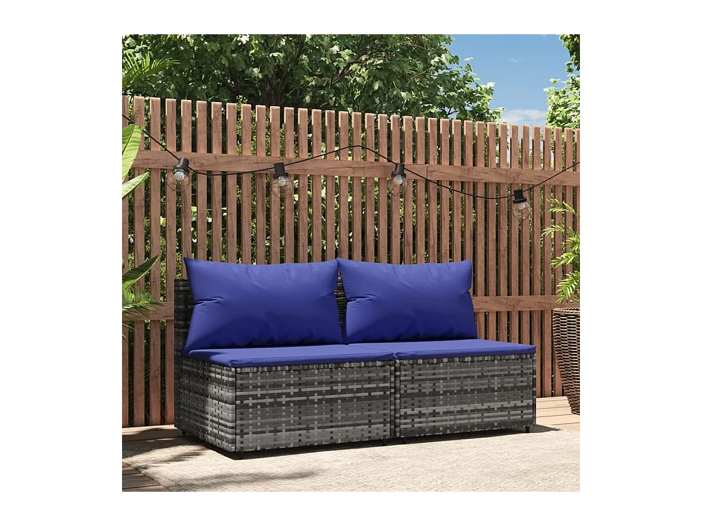 Canapés centraux de jardin et coussins 2pcs Gris Résine tressée