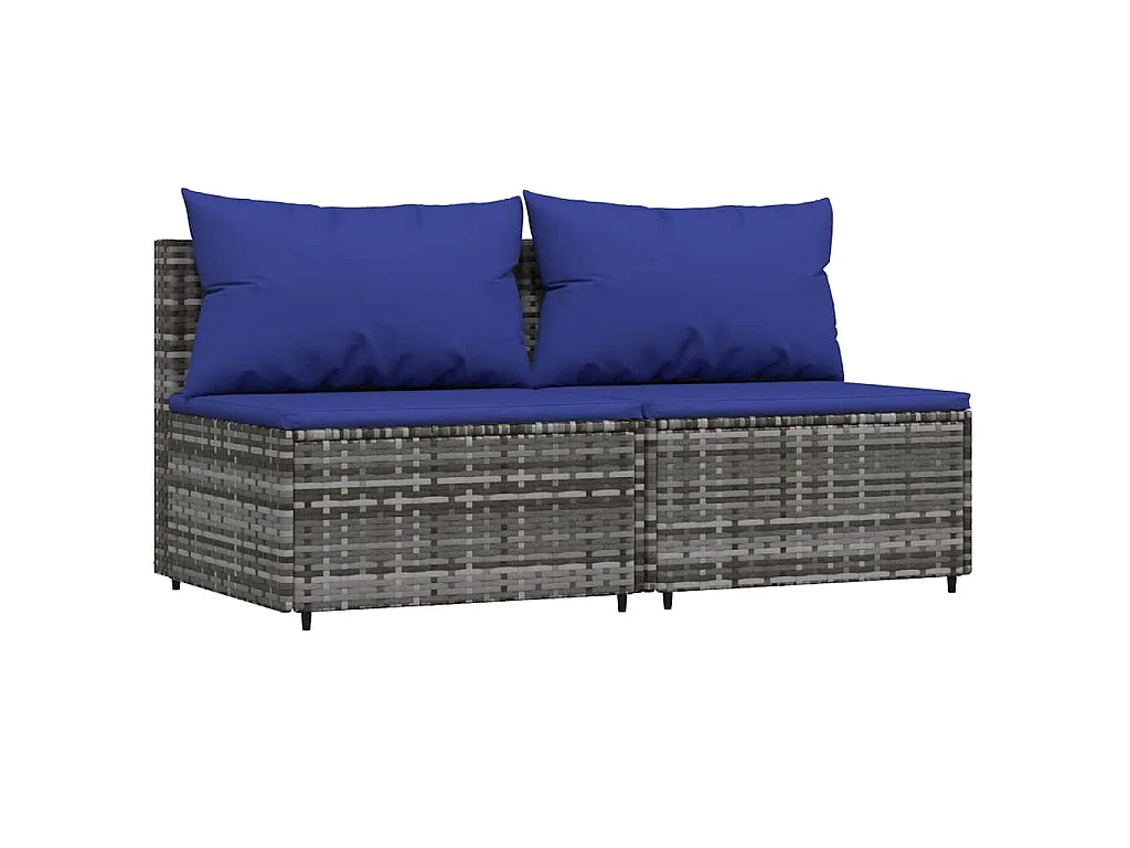 Garten-Mittelsofas mit Kissen 2 Stk. Grau Poly Rattan
