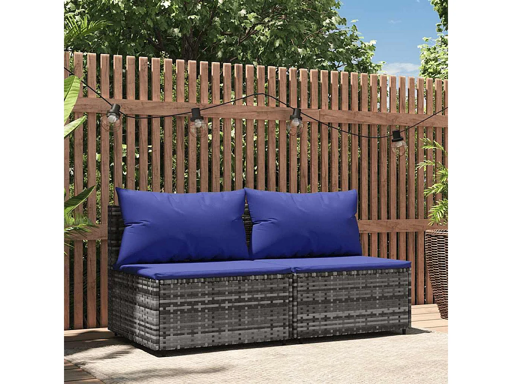 Garten-Mittelsofas mit Kissen 2 Stk. Grau Poly Rattan