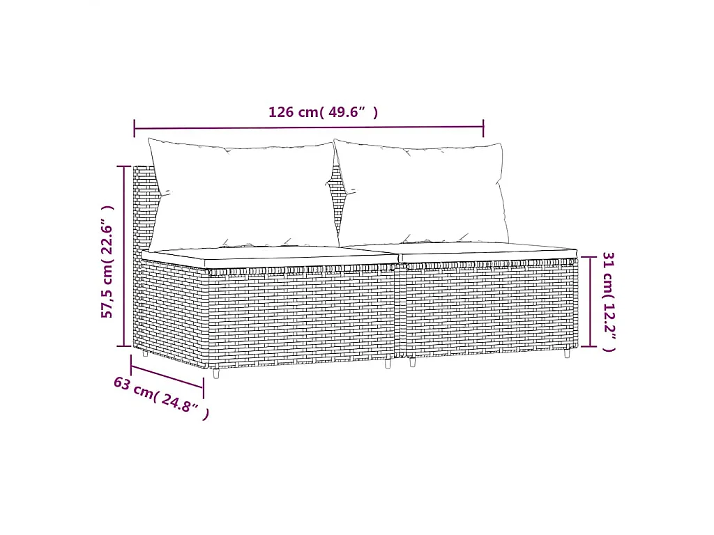 Garten-Mittelsofas mit Kissen 2 Stk. Grau Poly Rattan