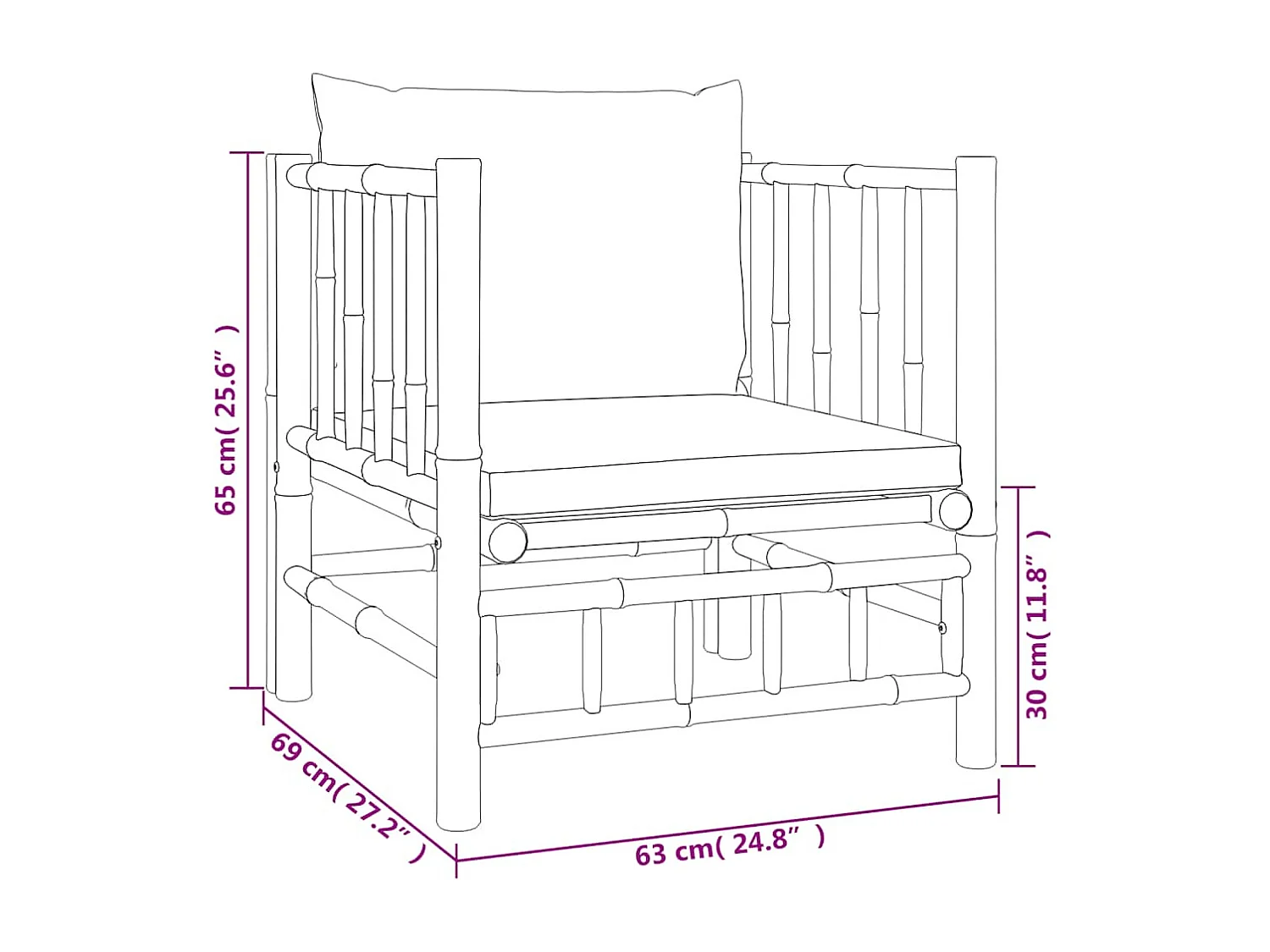 Tuinbank met kussens bamboe crèmewit