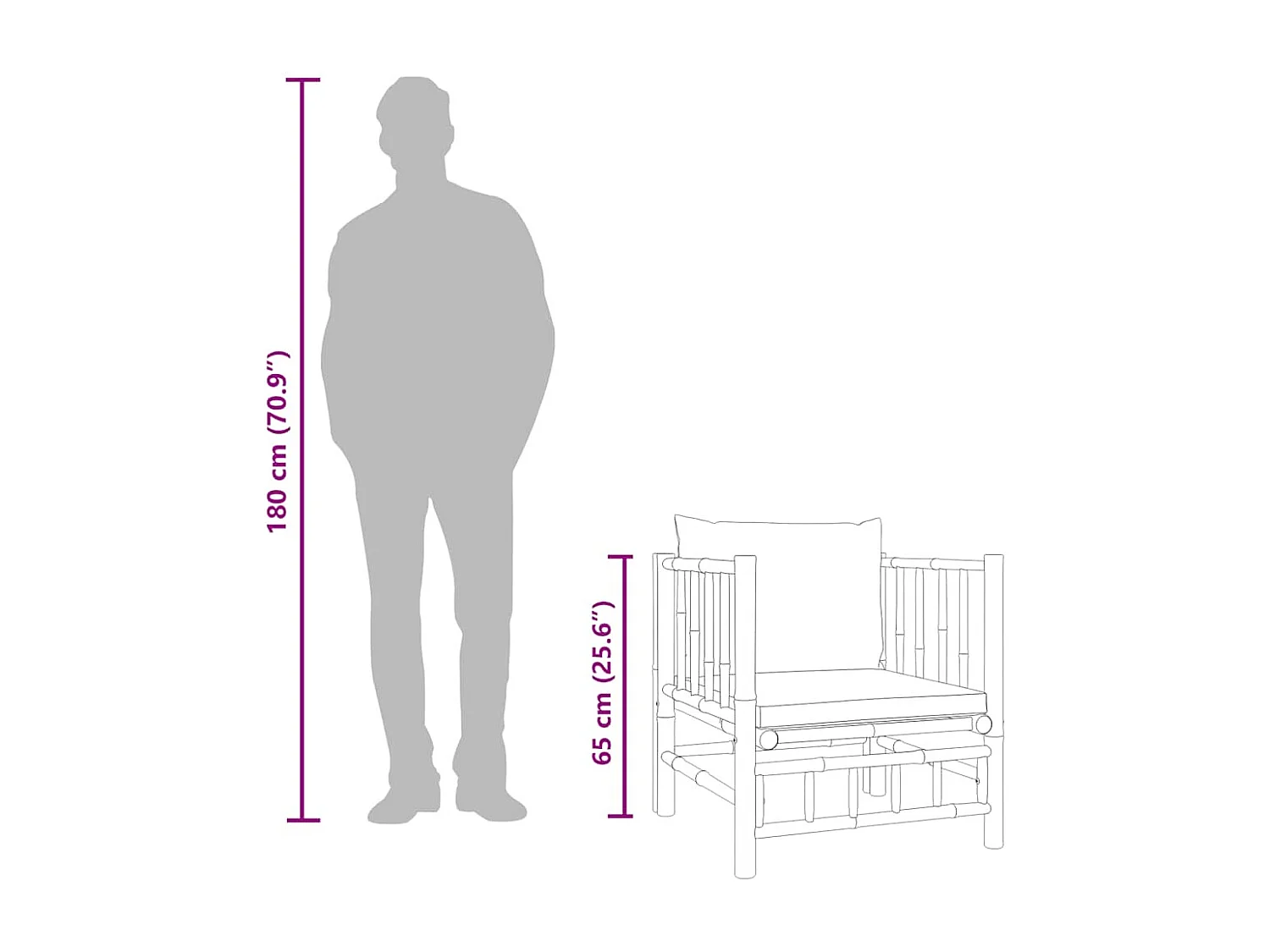 Tuinbank met kussens bamboe crèmewit