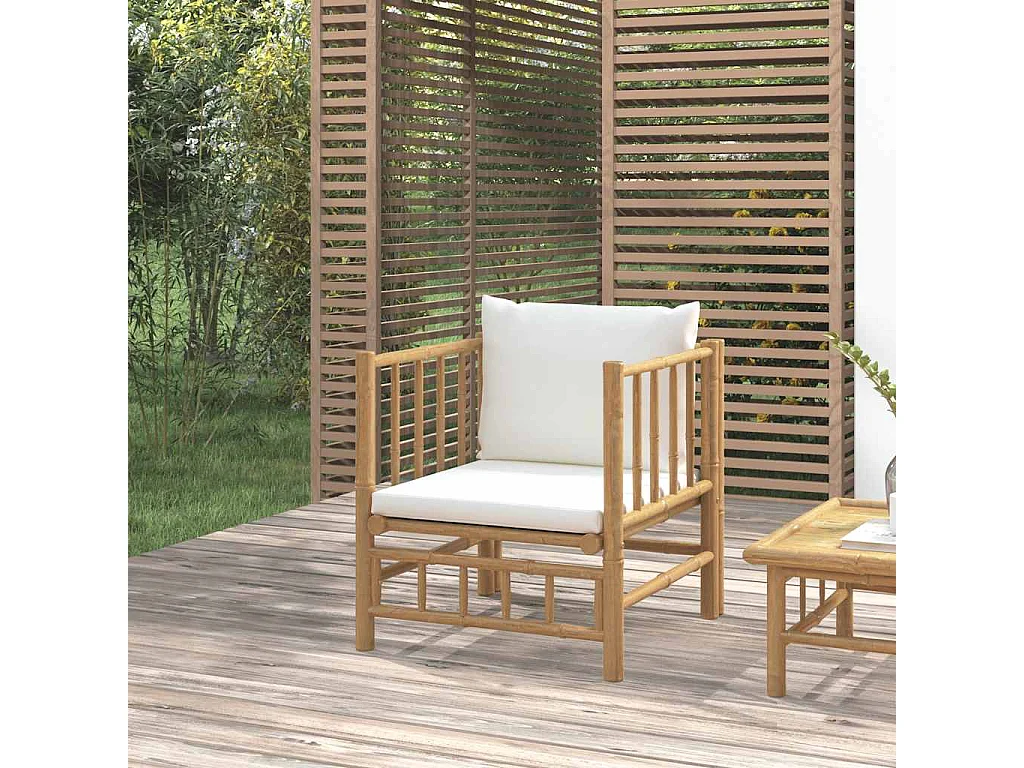 Gartensessel mit Cremeweißen Kissen Bambus