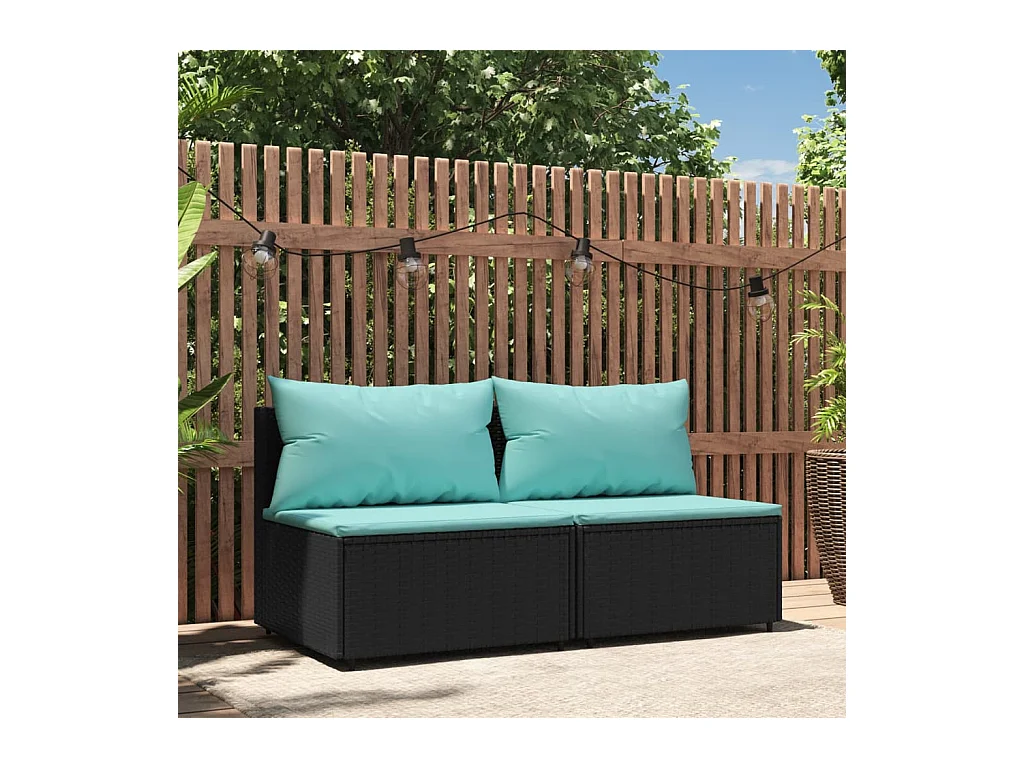Garten-Mittelsofas mit Kissen 2 Stk. Schwarz Poly Rattan