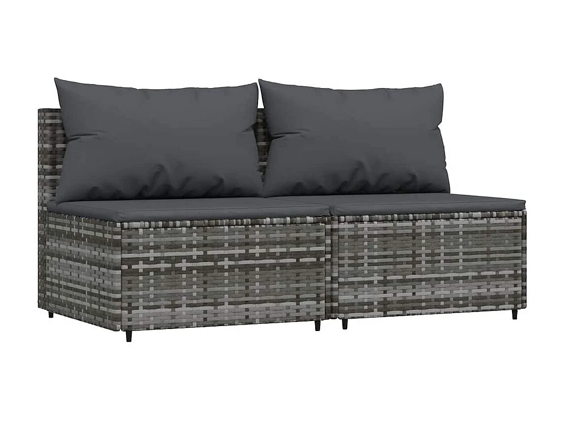 Garten-Mittelsofas mit Kissen 2 Stk. Grau Poly Rattan