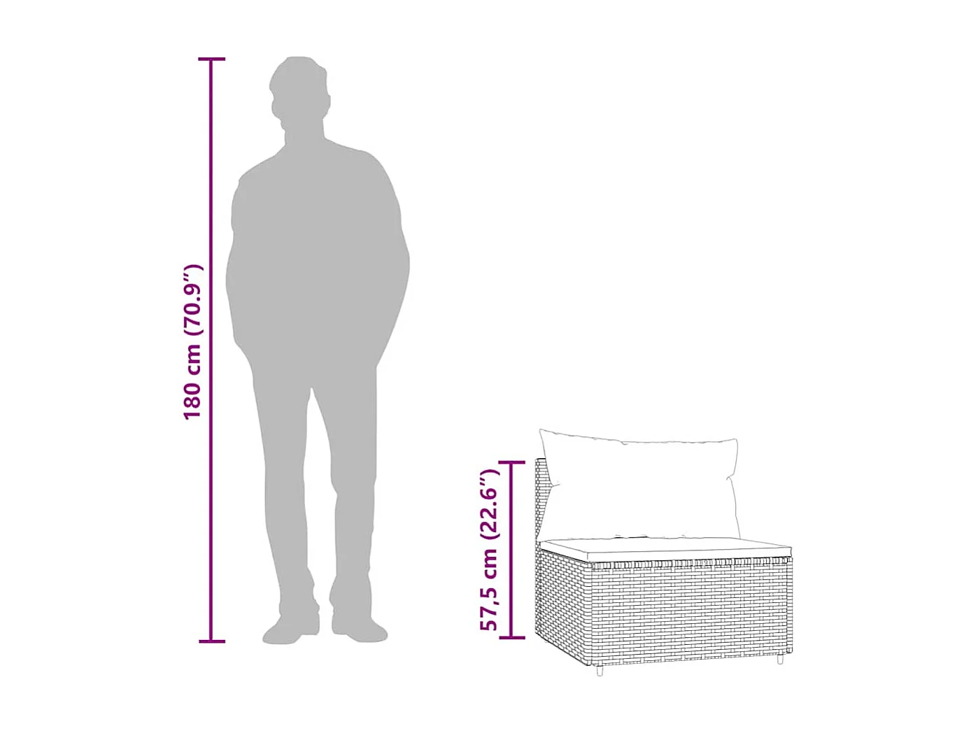 Garten-Mittelsofas mit Kissen 2 Stk. Grau Poly Rattan