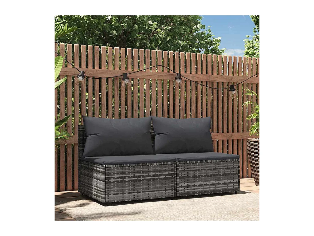 Garten-Mittelsofas mit Kissen 2 Stk. Grau Poly Rattan