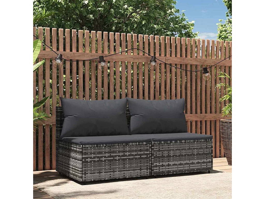 Garten-Mittelsofas mit Kissen 2 Stk. Grau Poly Rattan
