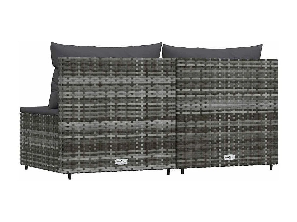Garten-Mittelsofas mit Kissen 2 Stk. Grau Poly Rattan