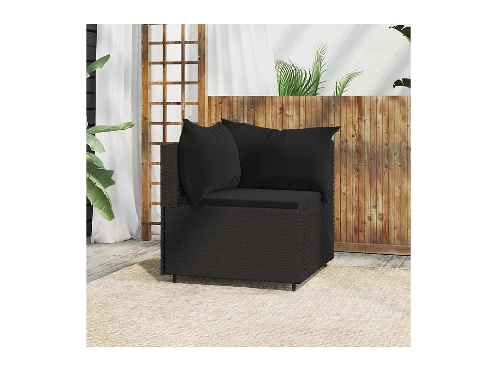 Tuinhoekbank met kussens poly rattan zwart