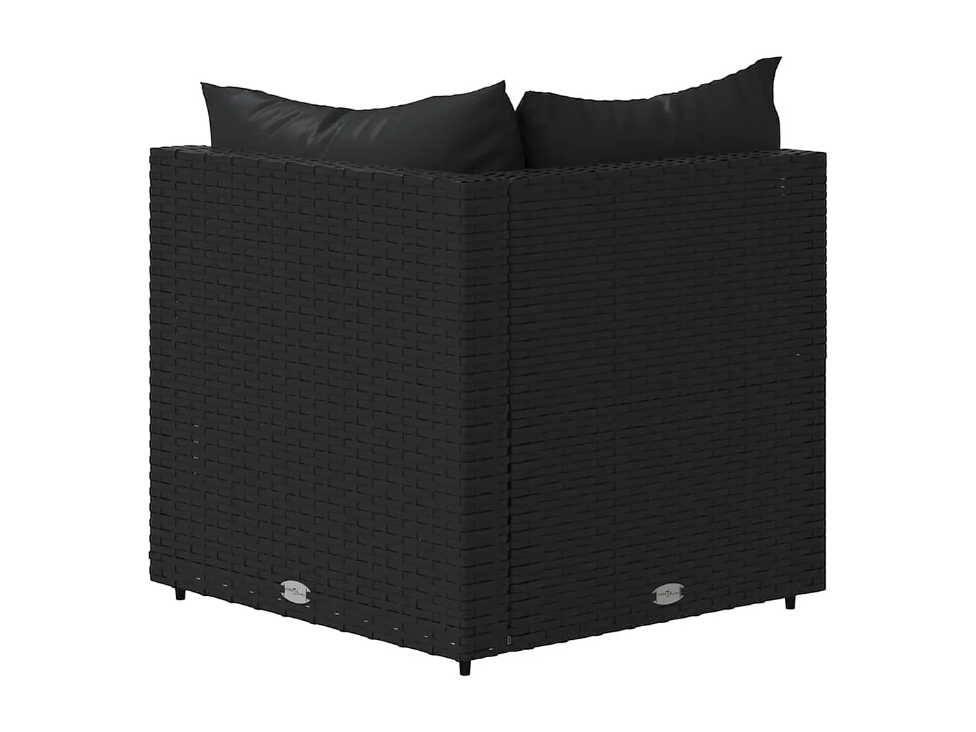 Sofá de esquina de jardín con cojines ratán sintético negro