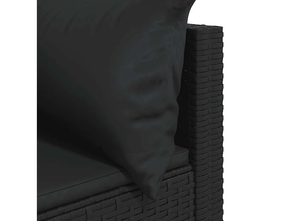 Sofá de esquina de jardín con cojines ratán sintético negro