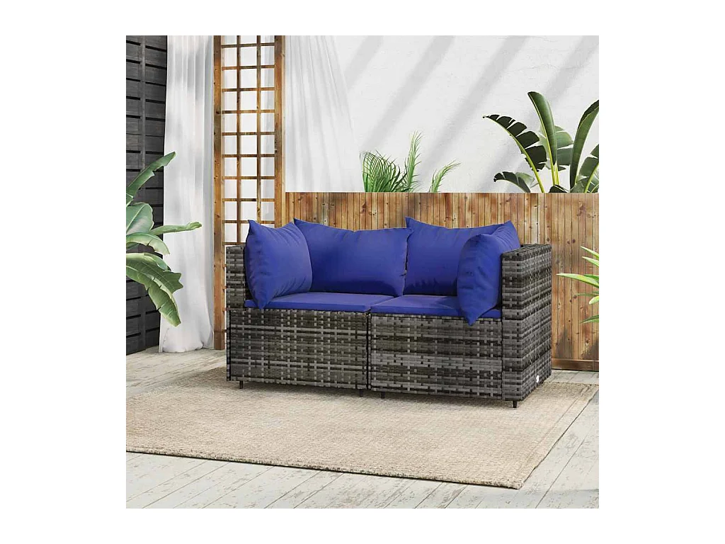 Divani Angolari da Giardino con Cuscini 2pz Polyrattan Grigio