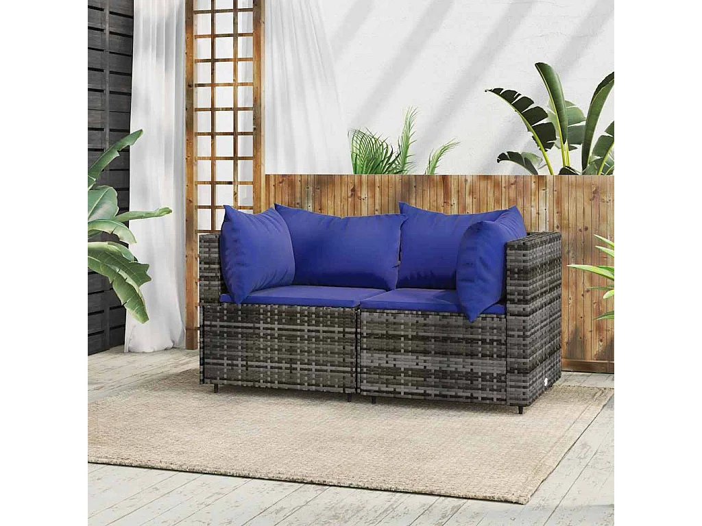 Tuinhoekbanken met kussens 2 st poly rattan grijs