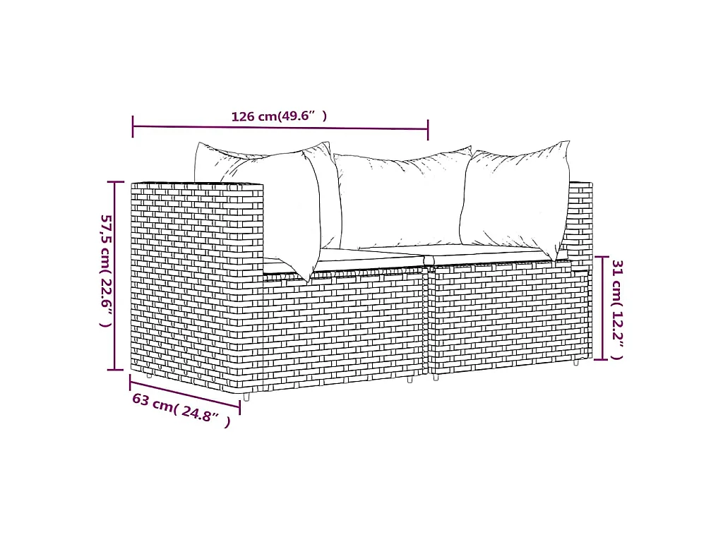 Tuinhoekbanken met kussens 2 st poly rattan grijs