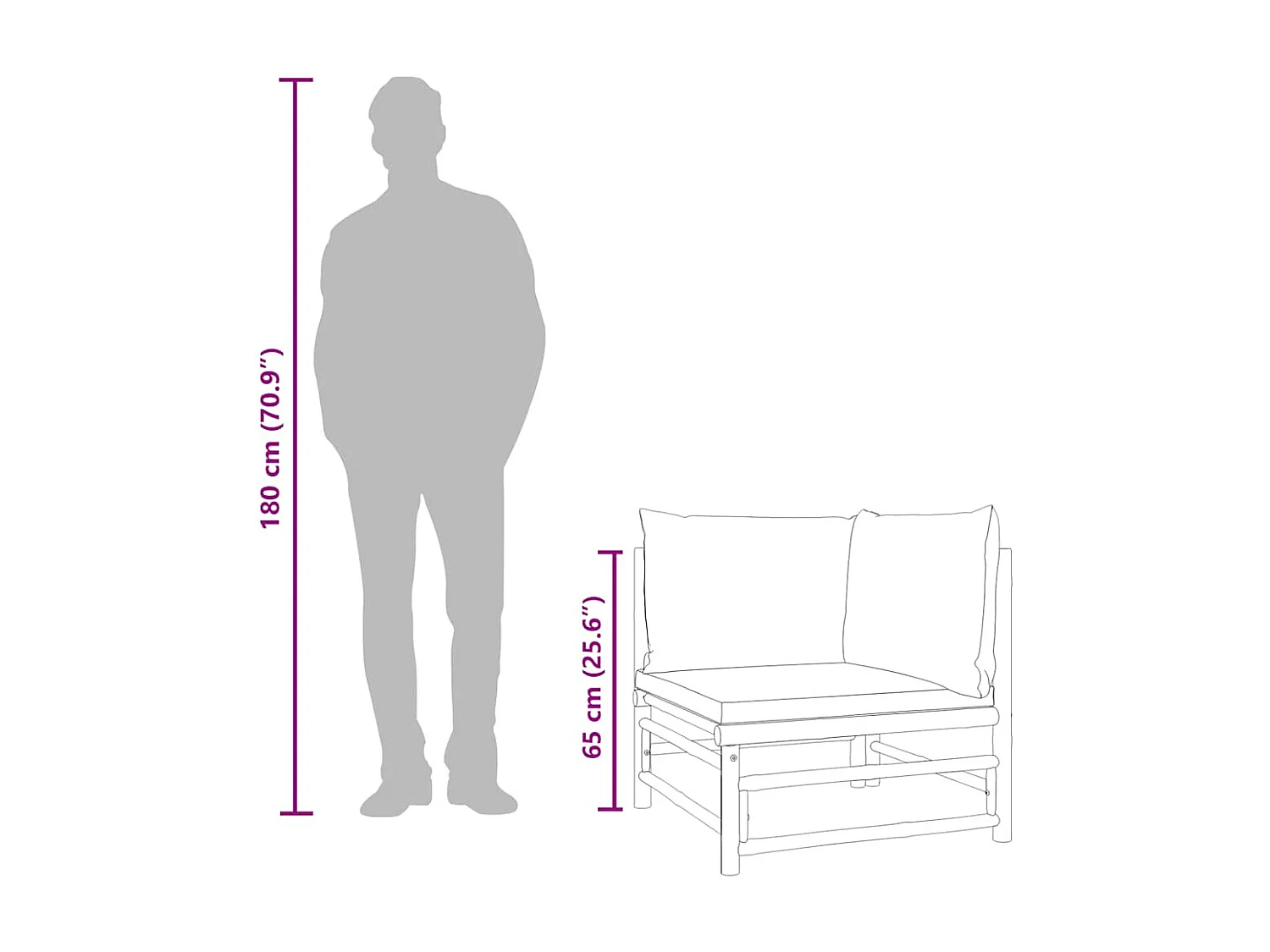 Sofá esquinero de jardín con cojines bambú gris claro