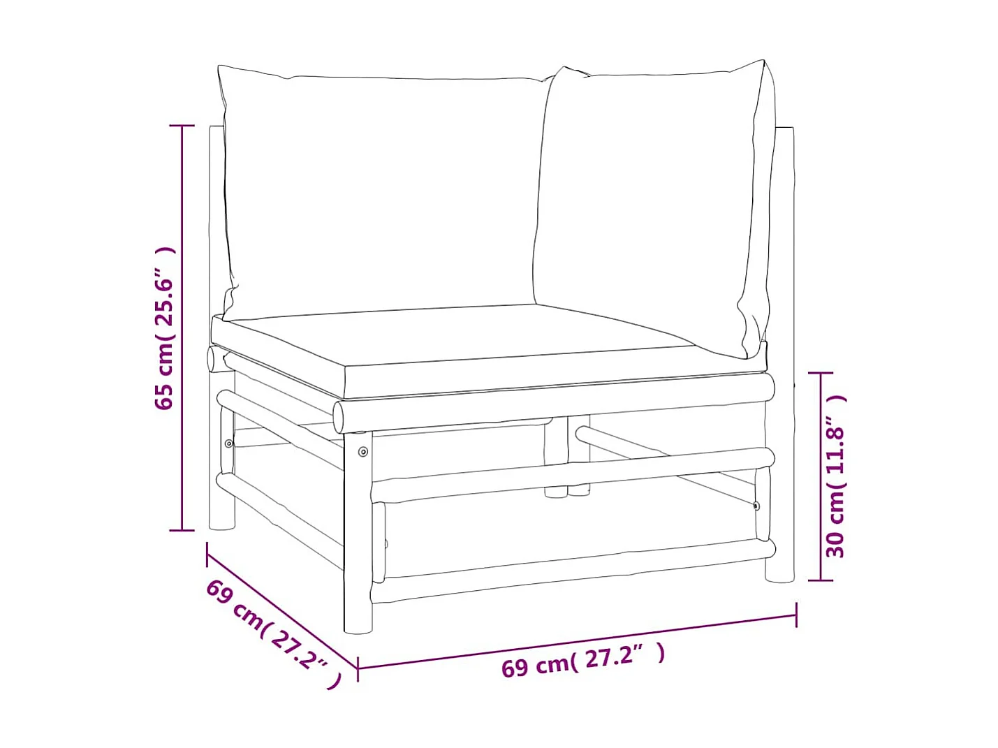Canapé d'angle de jardin avec coussins gris clair bambou