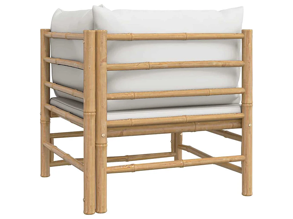 Canapé d'angle de jardin avec coussins gris clair bambou