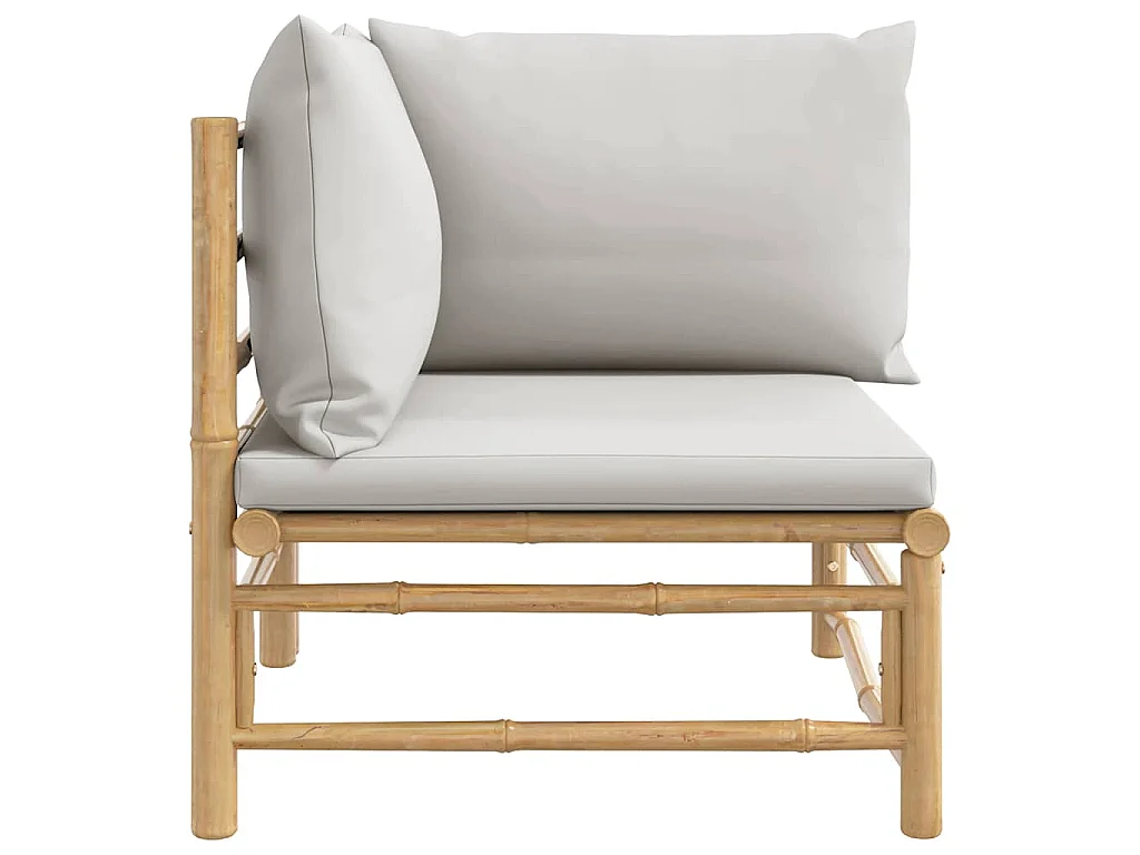 Canapé d'angle de jardin avec coussins gris clair bambou