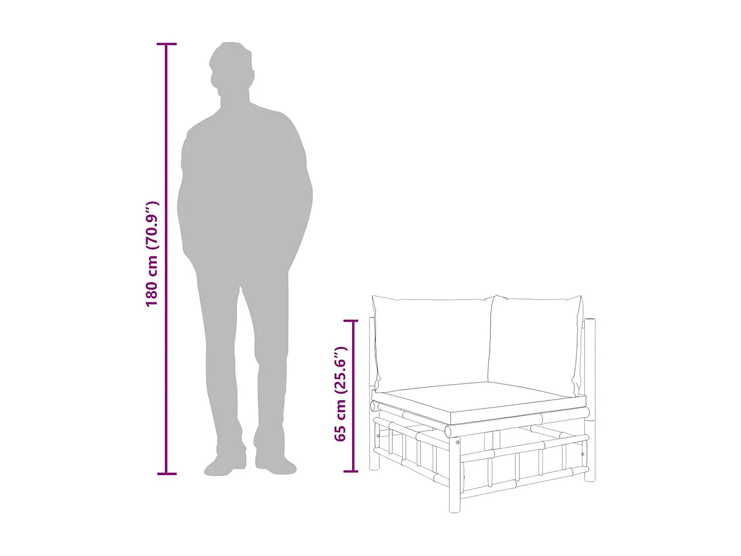 Tuinhoekbank met kussens bamboe donkergrijs