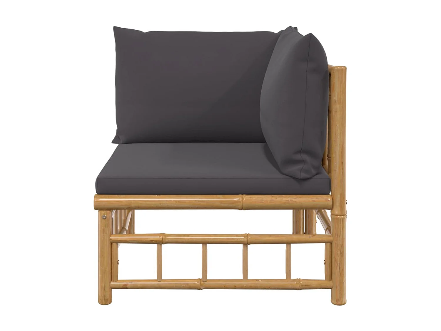 Canapé d'angle de jardin avec coussins gris foncé bambou