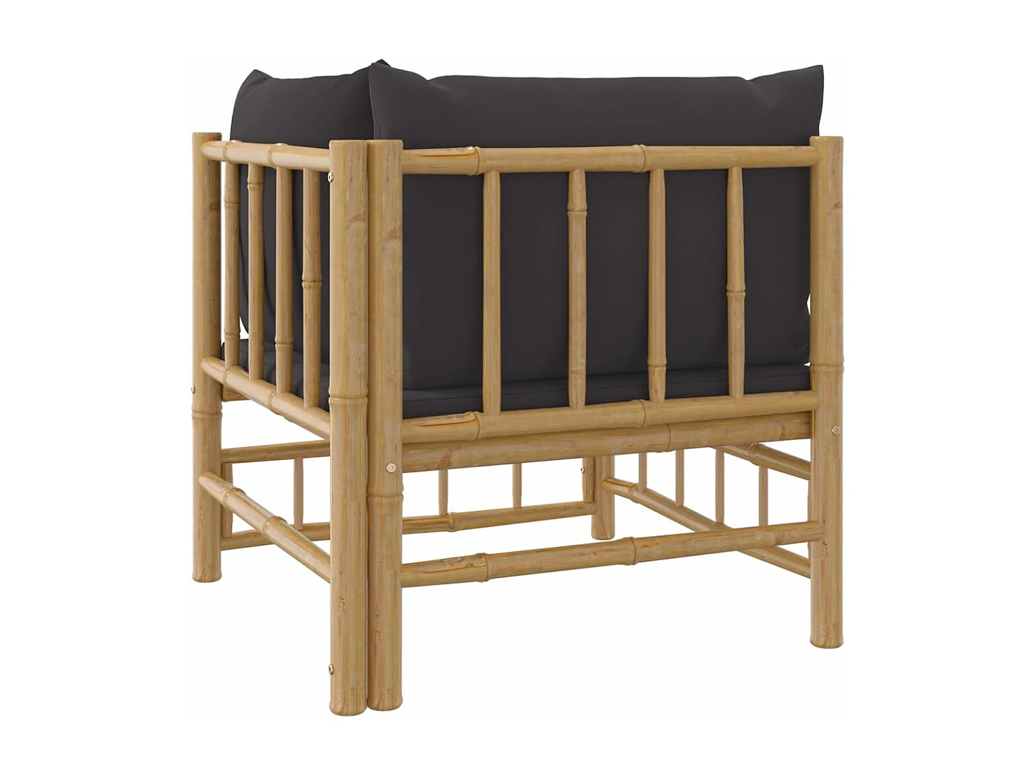 Canapé d'angle de jardin avec coussins gris foncé bambou