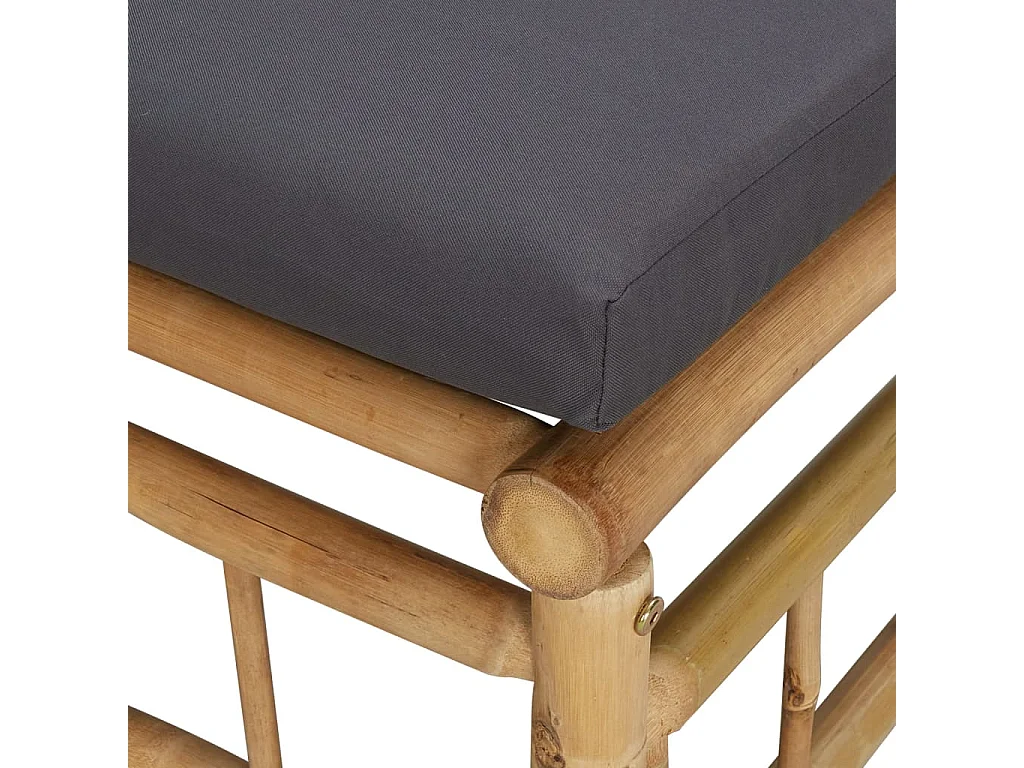 Canapé d'angle de jardin avec coussins gris foncé bambou