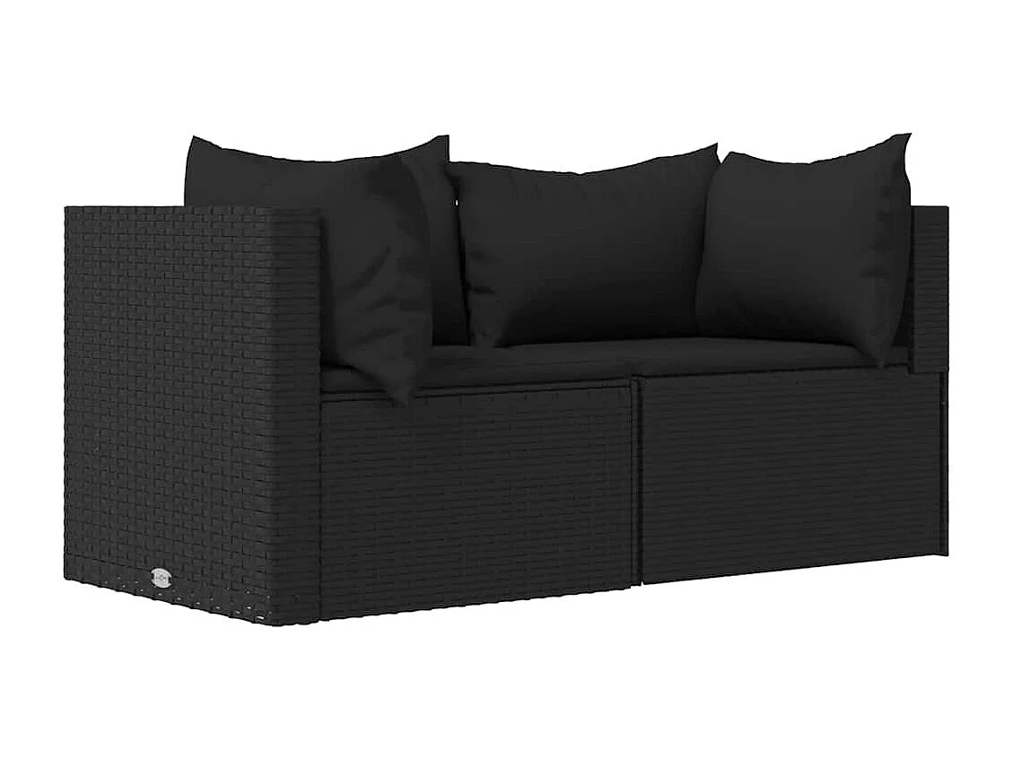 Garten-Ecksofas mit Kissen 2 Stk. Schwarz Poly Rattan