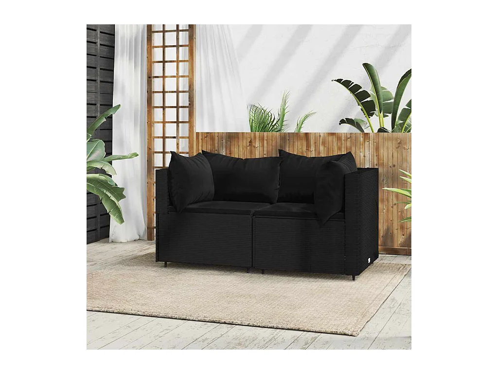 Garten-Ecksofas mit Kissen 2 Stk. Schwarz Poly Rattan
