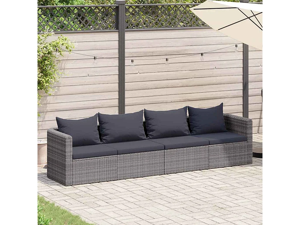 Meuble de jardin 4 pcs avec coussins Gris Résine tressée
