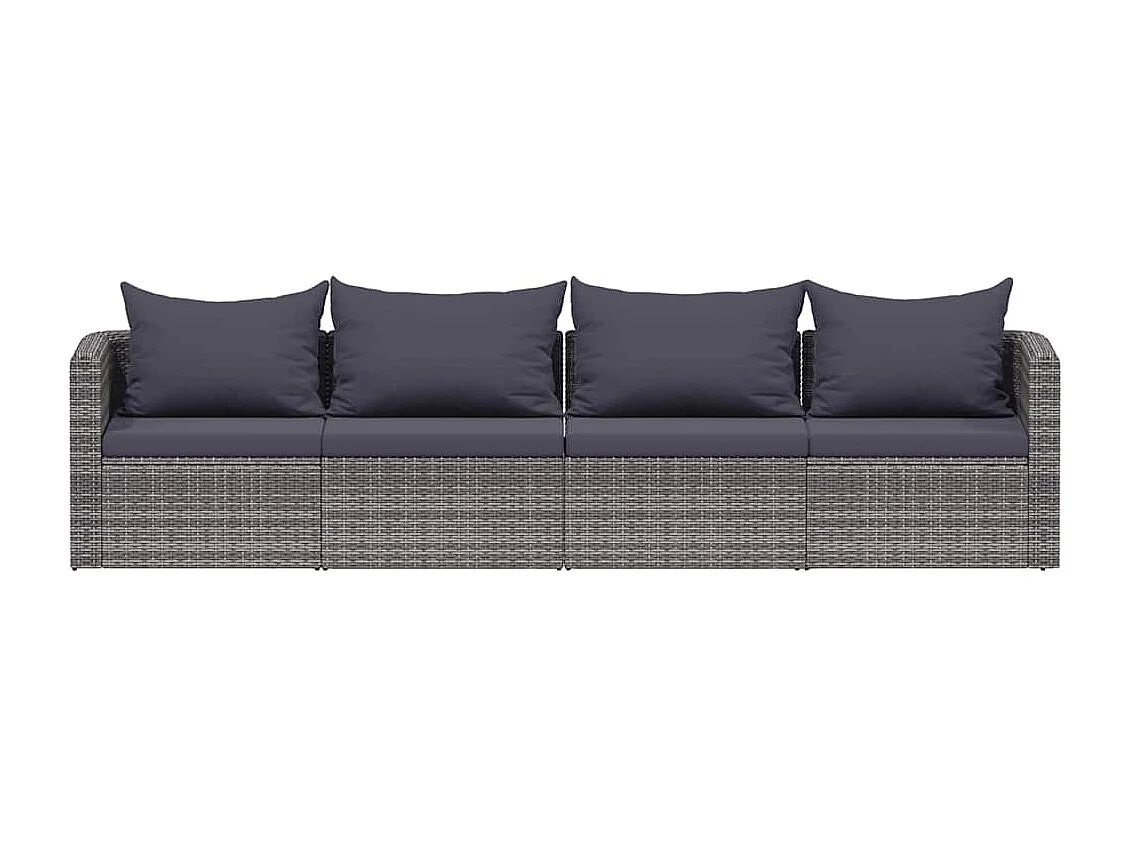 Meuble de jardin 4 pcs avec coussins Gris Résine tressée
