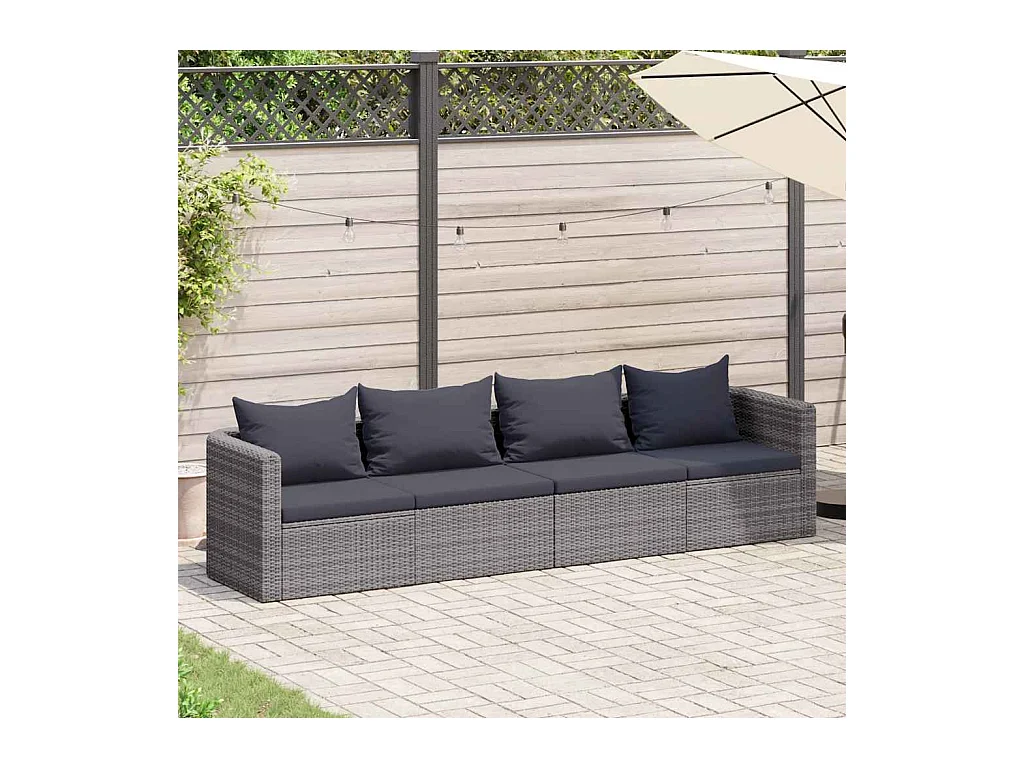 Meuble de jardin 4 pcs avec coussins Gris Résine tressée