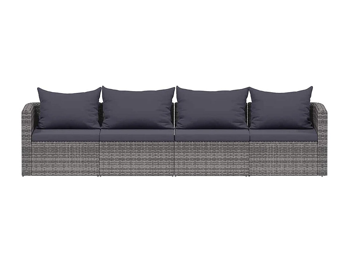 4-delige Loungeset met kussens poly rattan grijs