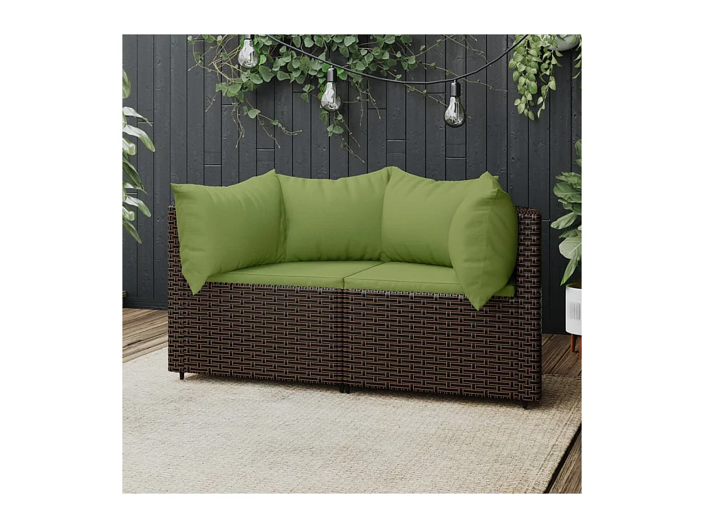 Canapés d'angle de jardin et coussins2pcs marron résine tressée