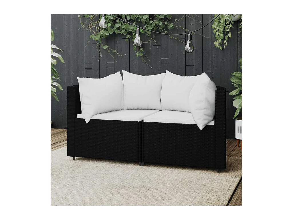 Tuinhoekbanken met kussens 2 st poly rattan zwart