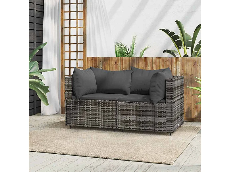 Garten-Ecksofas mit Kissen 2 Stk. Grau Poly Rattan