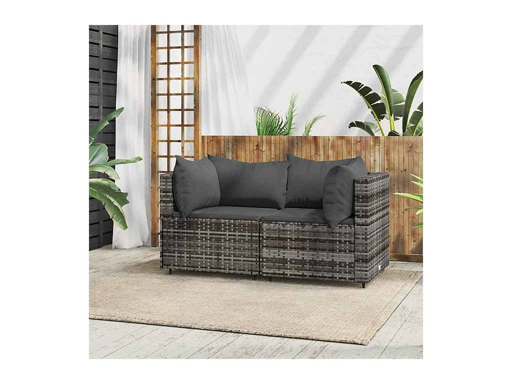 Canapés d'angle de jardin et coussins 2 pcs gris résine tressée