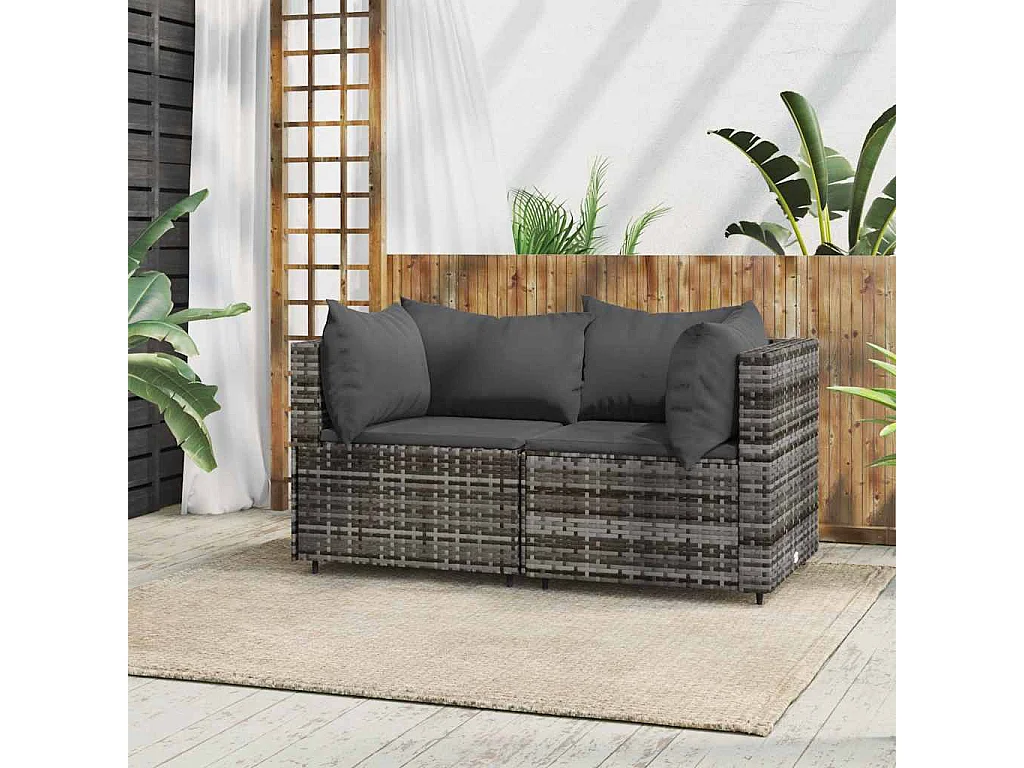 Tuinhoekbanken met kussens 2 st poly rattan grijs